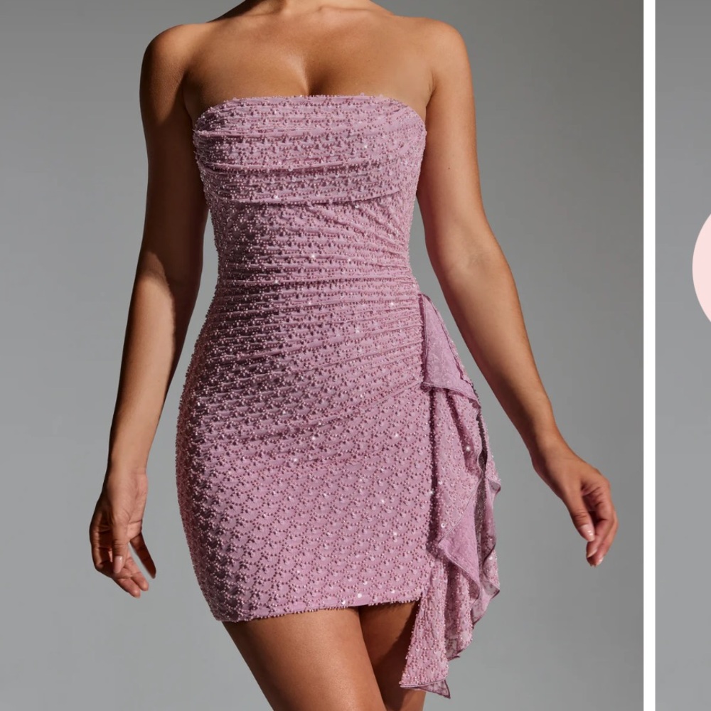 Embellished Ruffled Cowl-Neck Bandeau Mini Dress